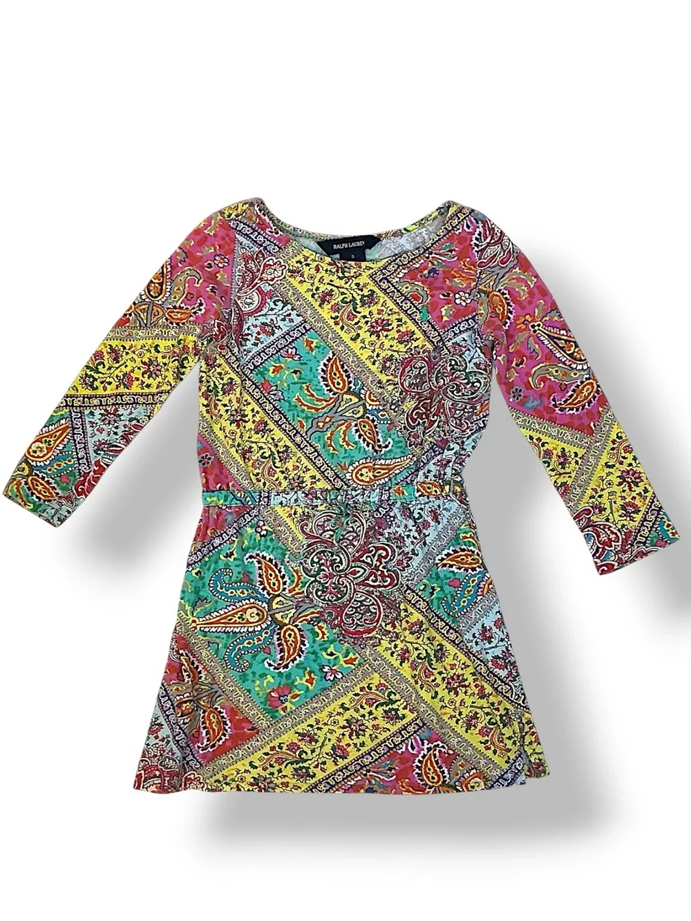 Ralph Lauren Dress 100% Cotton Long Sleeve Boho Patchwork Paisley Girls Size 5